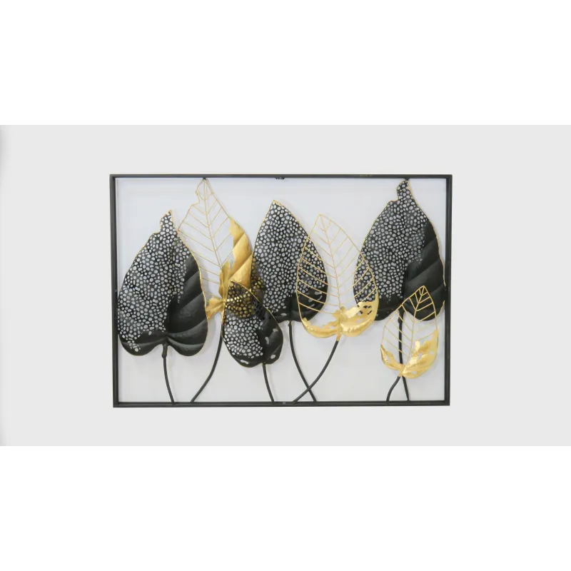 Placa rect metal multi hojas black dor 65x95cm