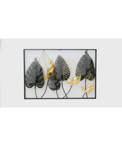 Placa rect metal multi hojas black dor 65x95cm