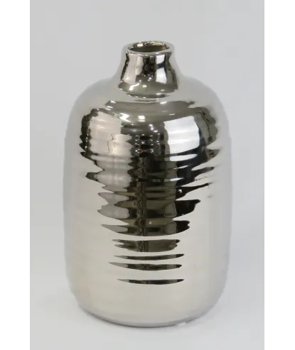 Jarrón o botella loft pequeño en cerámica  color plata 22x12
