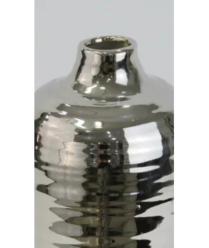 Jarrón o botella loft pequeño en cerámica  color plata 22x12