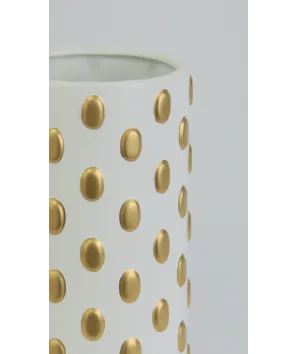 Jarron grande en cerámica en puntos dorados tipo cilindro 27x13