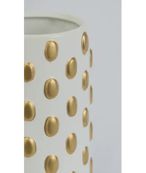 Jarrón mediano en cerámica en puntos dorados tipo cilindro 20x11