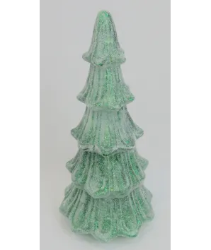 árbol verde con luces internas azucarado en acrílico 38x13 centímetros