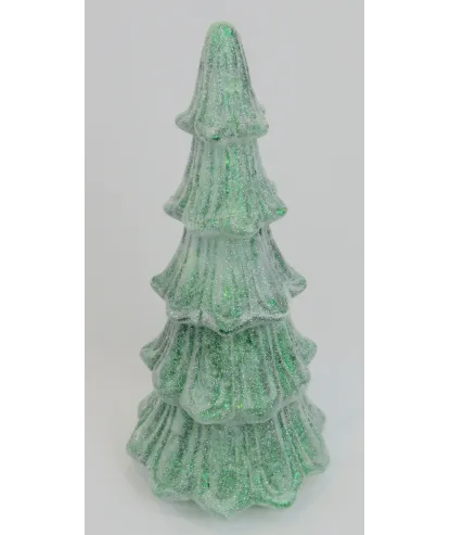 árbol verde con luces internas azucarado en acrílico 38x13 centímetros