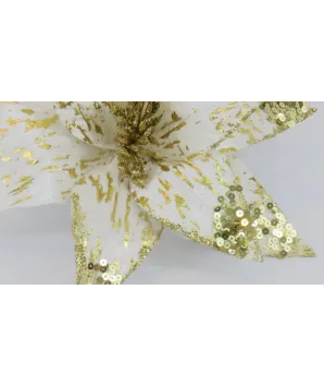 flor gde ponsetia blanco y dorada 29 cm de diámetro