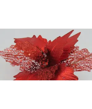 flor grande ponsettia  color roja metalizada 12cm