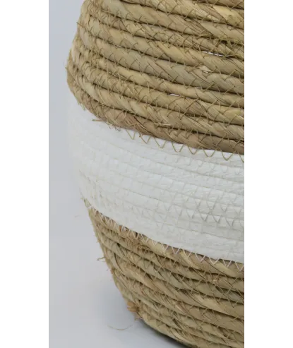 Canasto White mediano  en fibra blanco y crudo  25x27 cm