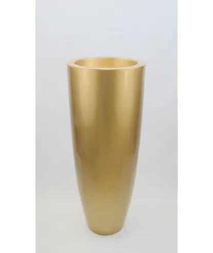 macetero grande en cilindro dorado en fibra de vidrio  90x35cm
