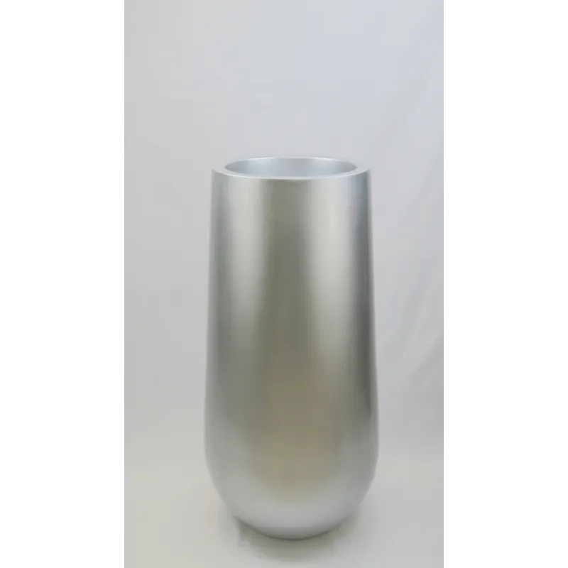 macetero grande en cilindro plateado en fibra de vidrio  90x35cm