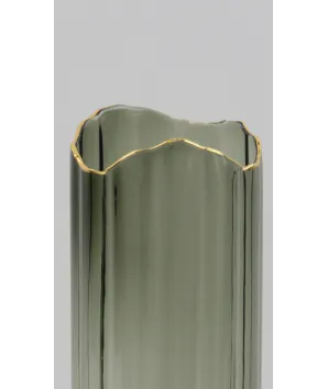 florero grande cristal  borde dorado 30x12 cm