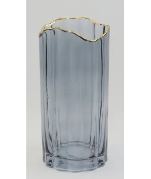 florero mediano cristal  borde dorado 25x12 cm