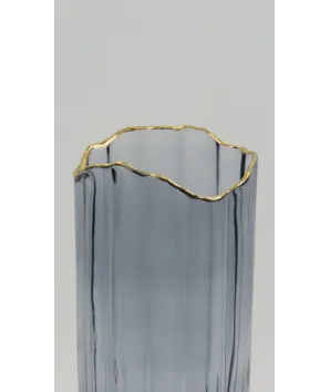 florero mediano cristal  borde dorado 25x12 cm