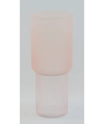 florero pqño estilo capsula en vidrio rosado 23x12cm