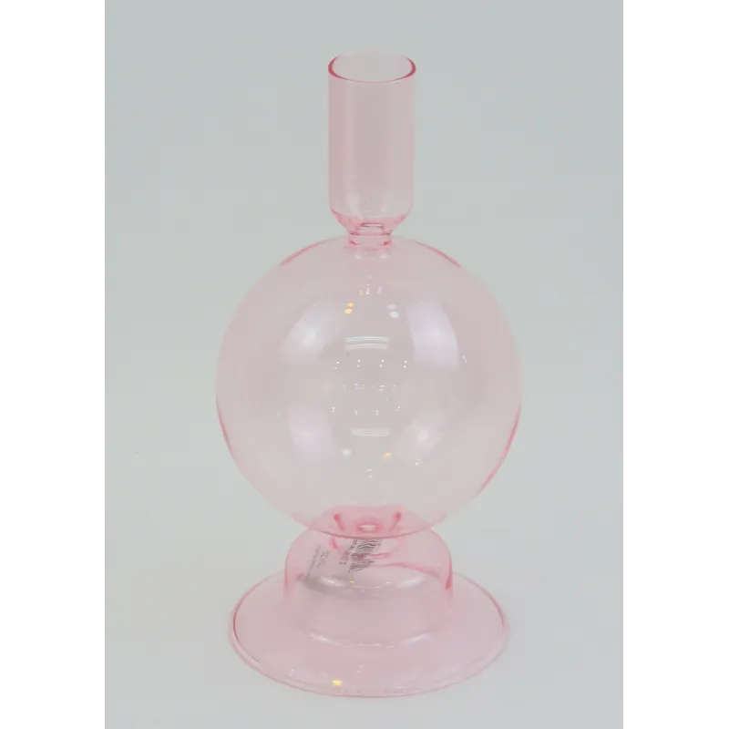 candelabro  cristal ovnia rosado  20x10cm