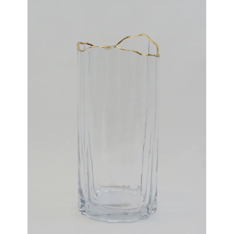 florero cristal media  transparente borde dorado 25*12cm
