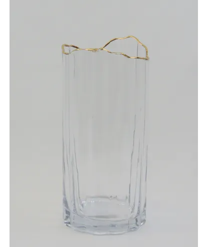 florero cristal media  transparente borde dorado 25*12cm