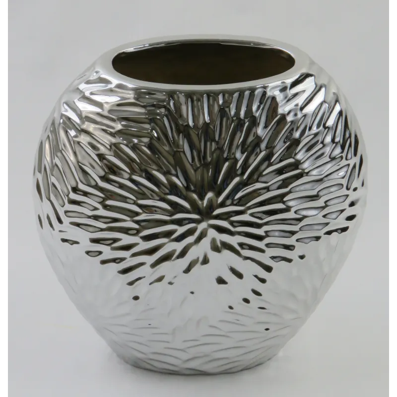 Florero pqño en cerámica plateado 20x19cm