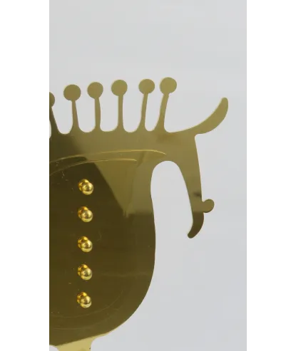 Caballo mediano  de Troya  dorado en acero y base en mármol 20x30cm