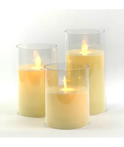 Set de velas x3 unidades transparentes 10,13 y 15 cm
