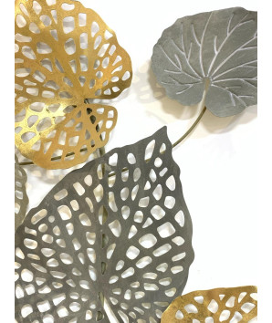 Placa hojas  dorado y gris grande  110x64 cm