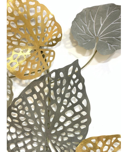 Placa hojas  dorado y gris grande  110x64 cm