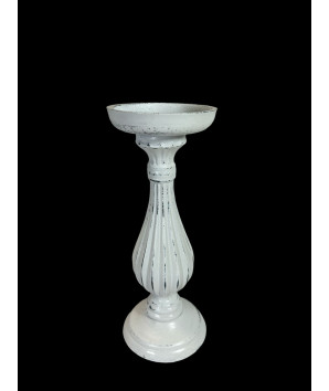 candelabro mediano blanco en madera india 28x11cm