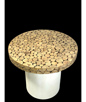 mesa auxiliar trocos  natural estructura metal blanco 52x60cm