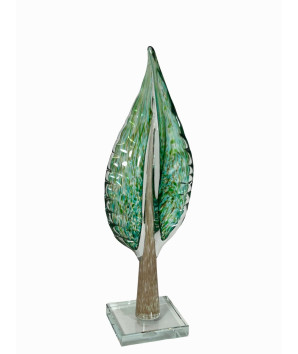escultura mediana en cristal hoja de la vida 31x13cm